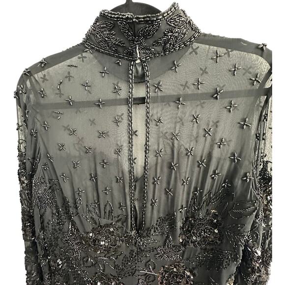 Vintage Black Tie Oleg Cassini black beaded classic timeless cocktail dress sz 8 - Picture 10 of 16
